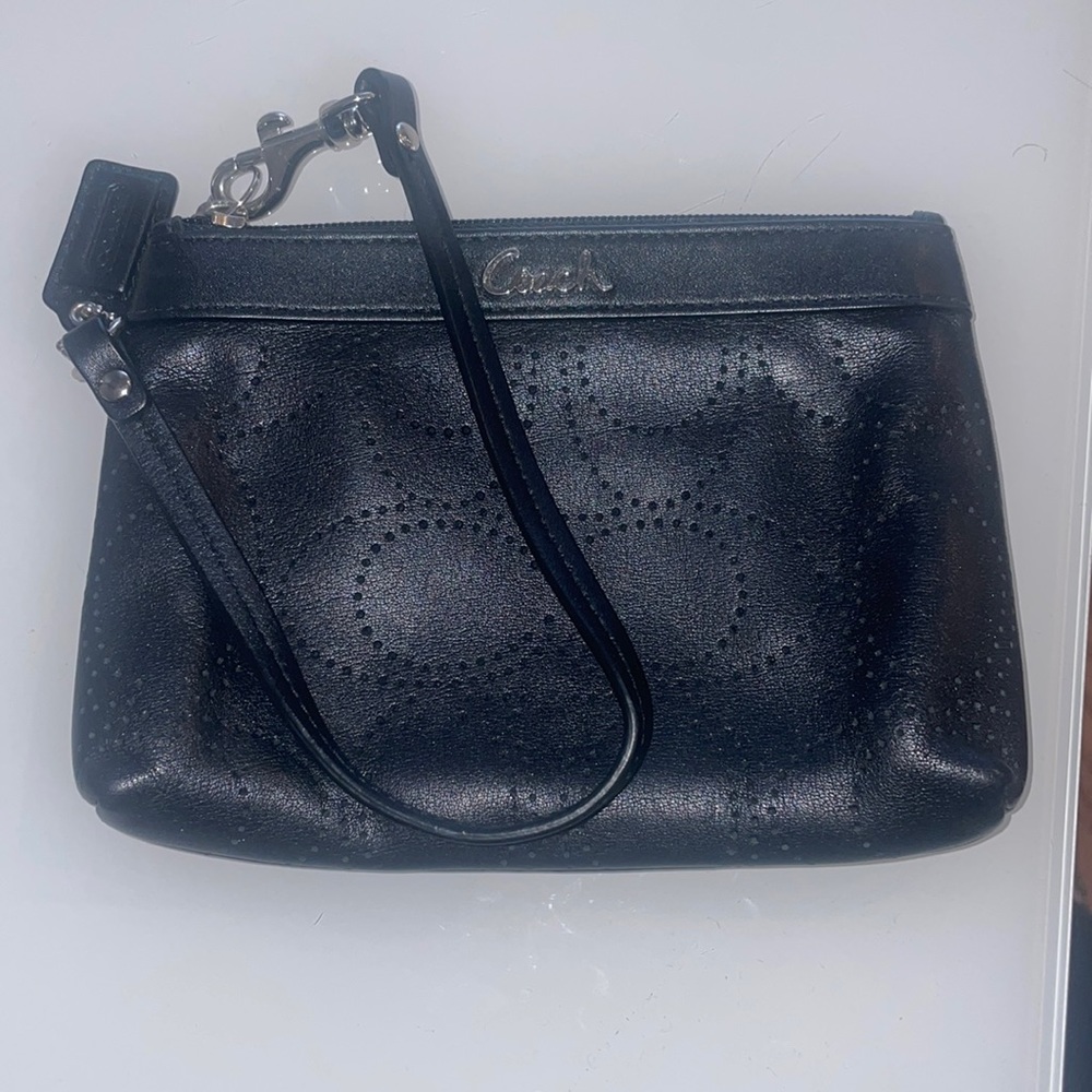 Black Coach zippered wristlet